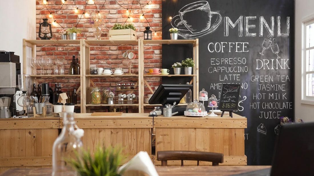 3d,Render,Of,Cafe,Bar,Restaurant,Nobody,Indoor.,Empty,Coffee - Blog Printaly.com menù per ristorante - lavagna adesiva da muro