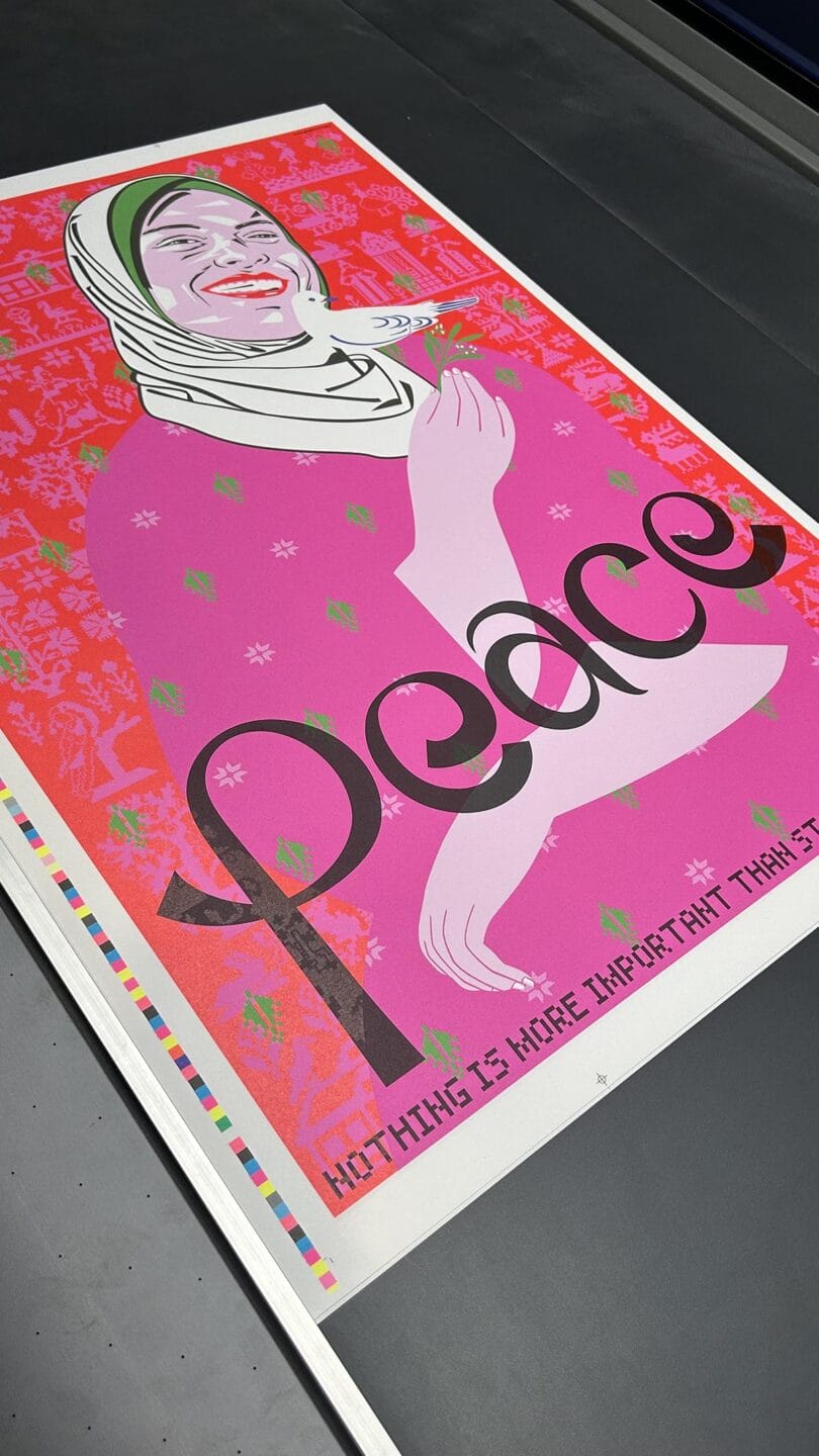 Il manifesto di Mauro Bubbico allegato al numero di Graphicus dedicato alla "Pace" stampato in Quadrifluox